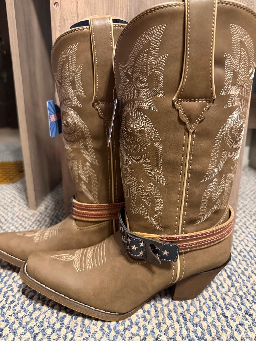 Durango Brown Western Harness Heeled Boots with Star Accent